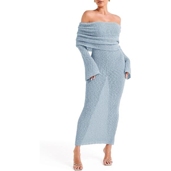 saodimallsu Dresses & Skirts - Brand New Saodimallsu Blue Off-Shoulder Beach Maxi Dress